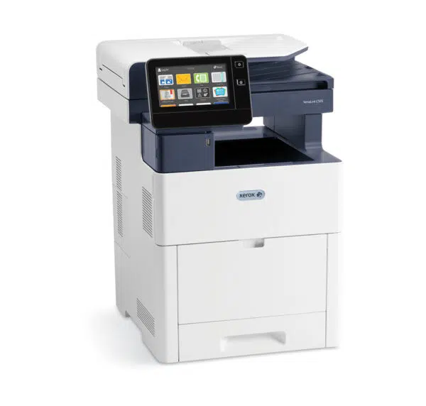 Imprimante Xerox VersaLink C505 avec une interface utilisateur écran tactile couleur, conçue pour une utilisation professionnelle, faisant partie de la gamme de produits de Xerox proposée par D&O Partners.