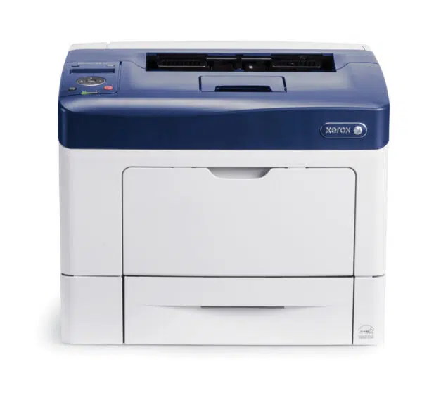 Imprimante monochrome Phaser 3610 de Xerox, présentant une interface de commande simple avec des boutons et des indicateurs LED, conçue pour des impressions rapides et de haute qualité dans un environnement de travail professionnel.