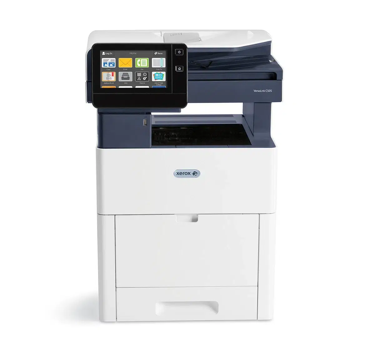 versalink-c505-multifunctionele-printer-xerox-belgie Xerox VersaLink C505V-S printer with colour touch screen user interface, designed for professional use, part of the Xerox product range offered by D&O Partners.