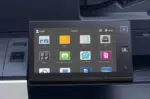 Xerox AltaLink C8100 series multifunction printer touch control panel, displaying icons for copying, email, scanning and other applications, demonstrating Xerox D&O Partners' intuitive and multifunctional user interface capabilities for advanced document management.