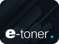Icoon van de 'TBC E-Toner' app met donkere achtergrond, aangeboden door D&O Partners voor gestroomlijnd tonerbeheer en -bestellingen.