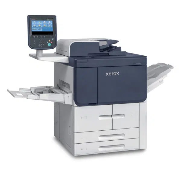 Xerox PrimeLink B9100 multifunction printer with touch screen displaying multiple options, reflecting the advanced production and scanning capabilities of the PrimeLink B9100 series offered by Xerox D&O Partners.