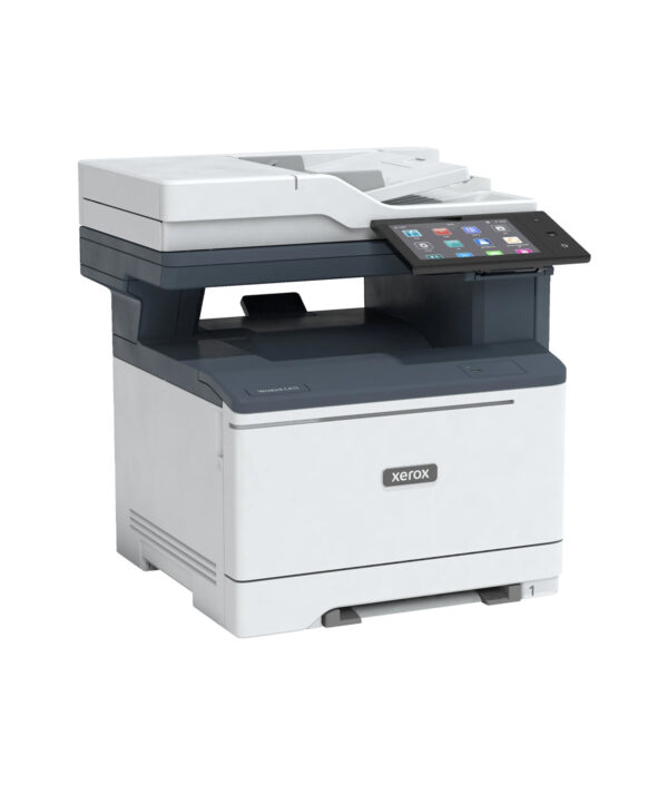 The Xerox VersaLink C415 multifunction printer. This printer combines functions such as printing, scanning and copying, and features a user-friendly colour touch screen. Its compact, modern design makes it an ideal choice for professional office environments.