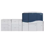 Xerox iGen 5 Press, a powerful digital colour printing press, recognisable by its distinctive blue cover and Xerox logo. This state-of-the-art machine is equipped to produce high-quality, high-volume colour prints, ideal for professional print shops and extended print departments.