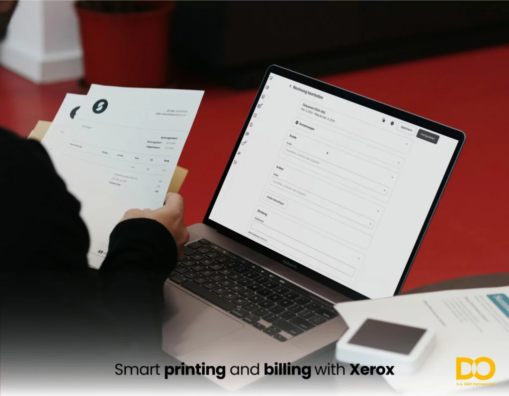 Illustration of digital invoicing via Peppol with Xerox branding for Belgium, highlighting smart e-invoice management from 2026.
