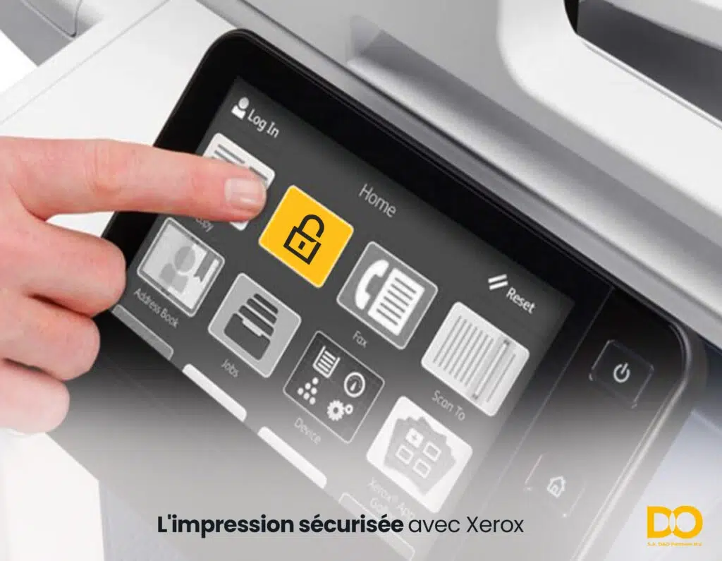 Icone ou image illustrant l’impression sécurisée avec Xerox en Belgique, mettant en avant des documents confidentiels protégés, des protocoles de cryptage, et des fonctions d’authentification utilisateur.