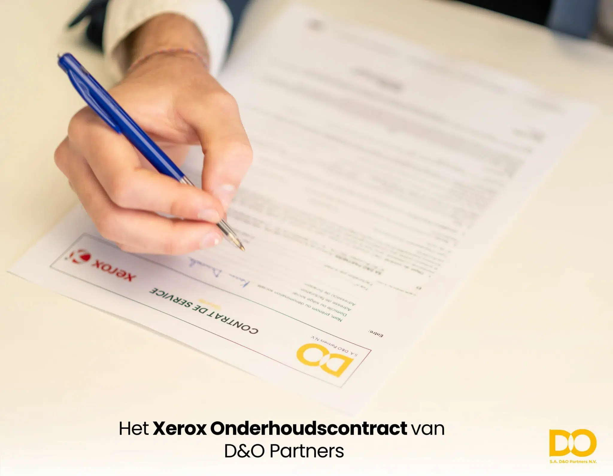 Afbeelding die het Xerox-onderhoudscontract voor België van D&O Partners voorstelt, ter illustratie van intelligente printbeheeroplossingen voor multifunctionele printers.
