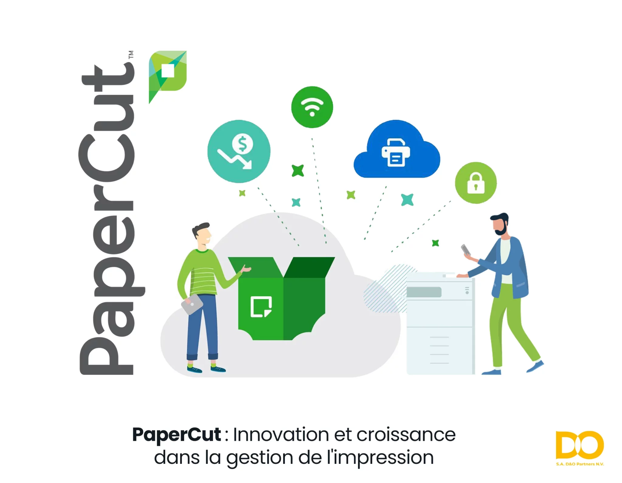 Image montrant la solution de gestion d’impression PaperCut intégrée aux appareils Xerox en Belgique, illustrant l’innovation, la sécurité et la croissance.